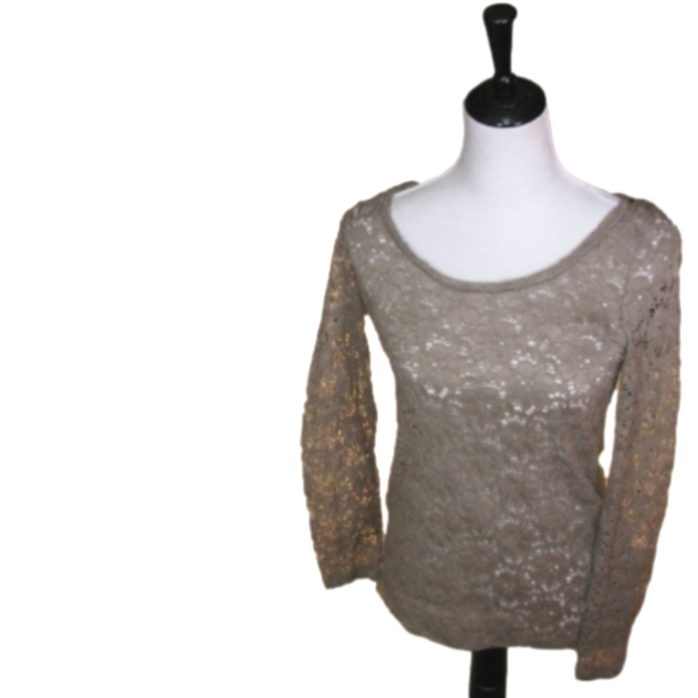 VANITY Taupe Transparent Cutout Long Sleeve Top Size Medium